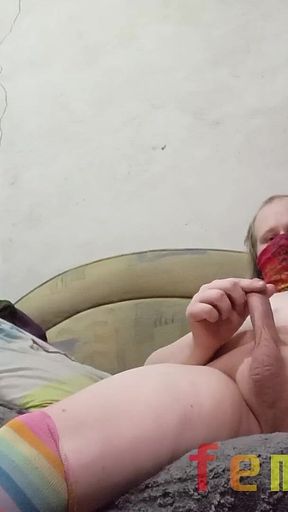 Fat Sissy Milking His Small Cock