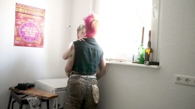 horny amateur dykes kitchen quickie // girl on girl hot kissing