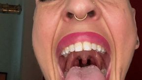 gagging while coughing with wide open mouth