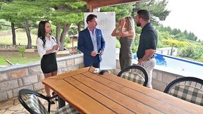 slutty seminars chapter 1: bi hotties shalina devine and cara mella enjoy poolside strap on fun gp3357