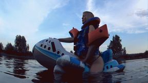 Alla hotly fucks a big inflatable plane floating on it on the lake and wears an inflatable Snorke Pro vest!!!