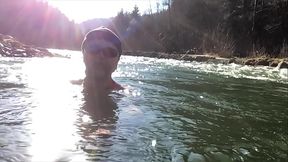 cold water dip by nudist in nylon
