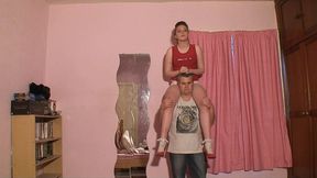 Sophie's Shoulder Ride In A Mini Skirt & Red High Heels