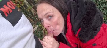 German mom Saskialove blows small cock empty in the forest