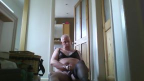 Ian strips ti stockings and bra and uses his hole for fun