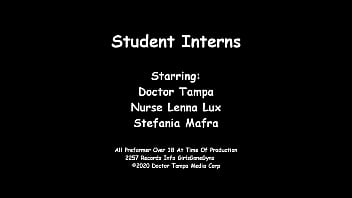 Nurse Lenna Lux Examines Standardize Patient Stefania Mafra While Doctor Tampa Watches During 1st Day of Student Clinical Rounds At GirlsGoneGyno Reup