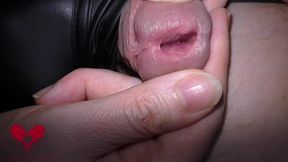 she rubs the penis through the panties and opens the urethra.