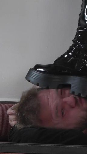 Mistress Cleo Stomps on Slave's Head Hard