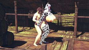 a farmer tending to his cow - monster girl hentai