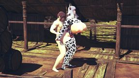 a farmer tending to his cow - monster girl hentai