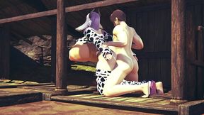 a farmer tending to his cow - monster girl hentai