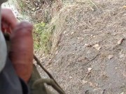 Young horny twink found a used condom in the woods, so he put his cock in it and spermed