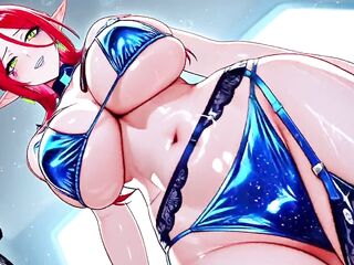 Red Hair Elf Neon Bikini Dance - AI Animation