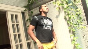 Latin dilf jerking off in the pool