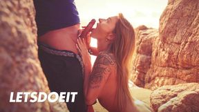 Hot babe Angel Piaff fingers her pussy and gives a sloppy blowjob