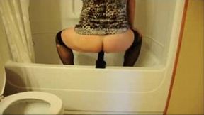 crossdresser play with black dildo