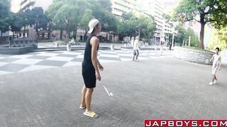 Badminton playing Asian twink bounces on cock after blowjob