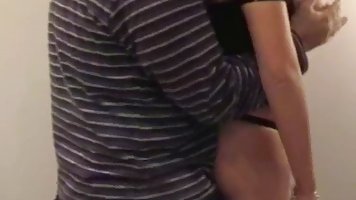 Brunette with big tits, Shione Cooper lets a married guy play with her milk jugs