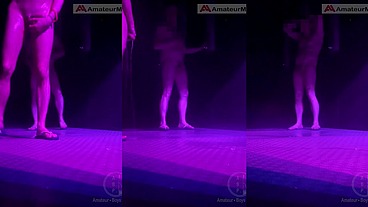 Amateur guys caught in the gym's public shower - one of them gets hard, tries a quick handjob, and leaves. The other one pees