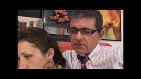 *** with Big Tits Fucked and Cumshot on Shaved Pussy by a Nice Mature Cock