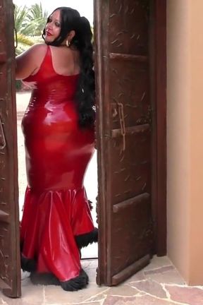 BBW in a Super Hot Red Latex Outfit.