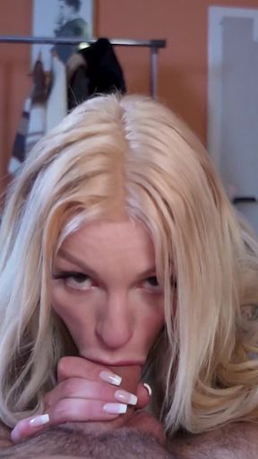 Tattooed Blonde Sucks Throbbing Cock Drooling Spit Everywhere