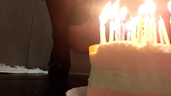 Strong Stream Pee on Candles on Cakes for my Birthday in super high heels and Stockings