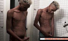 SayUncleNetwork.com - Ebony gays jerking off big cocks and spraying cum in a raw scene