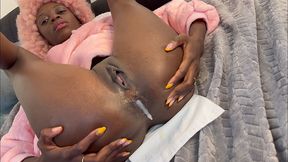 hot black girl anal play and gets anal creampie from her white daddy