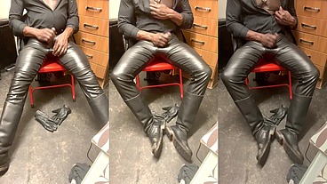 Leather and Boots Edging and Nippleplay Heavy Cum