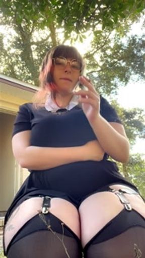 Alt MILF smokes a cig outback