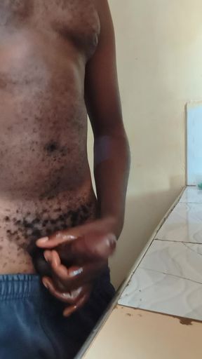 Solo Boyfriend Jerking His Hard Dick Early in the Morning and Released Load of Cum on the Kitchen Worktop
