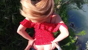 Italian Step Sister gives a Deepthroat Bj Outdoors
