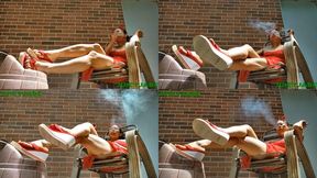 petite Asian dangling her wedged flip flops while Smoking volume 81 Non Nude ****MP4****