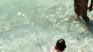 horny stepmom in the sea and on the beach