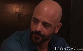 I can tell that bald hottie Adam Russo is in pain while I hammer his ass