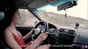 Sweet young thing with long hair sucks and rides big cock in public