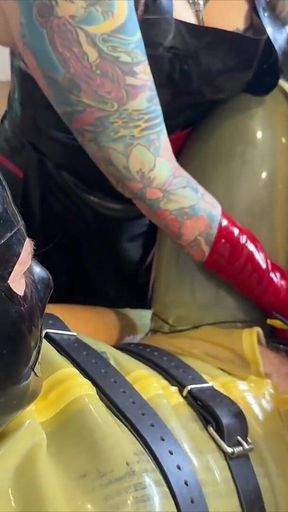 POV Latex Gloves Double Domme Hand Job Edging Tease with Electro Stim with Madame Li Ying and Our Rubber Gimp