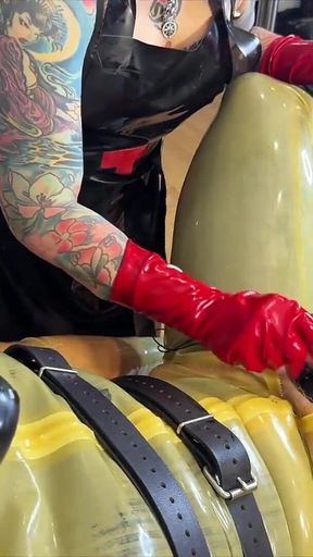 POV Latex Gloves Double Domme Hand Job Edging Tease with Electro Stim with Madame Li Ying and Our Rubber Gimp