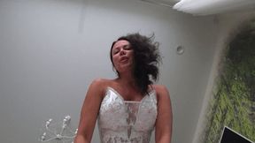 The giantess bride has under her wedding dress c