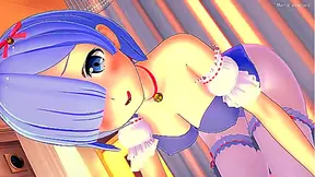 Hot Rem ends up covered in cum after playing in costume (hentai)