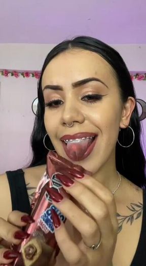 Devouring a hot pastry