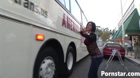 Pornstar Desire Moore gangbanged inside bus
