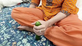 Pakistani Housewife Inserting Large Cucumber in Her Tight Pussy