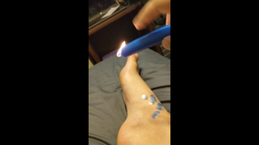 Chubby masochist plays with wax