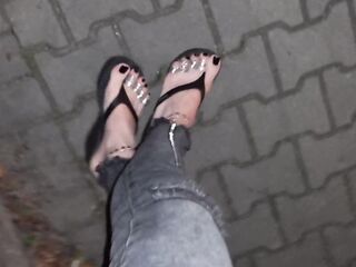 my feet and toe rings - public crossdressing