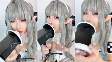 ASMR ear licking till you choke on her cute cum face