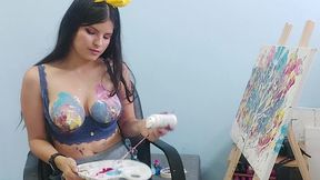 this woman paints a picture with her tits