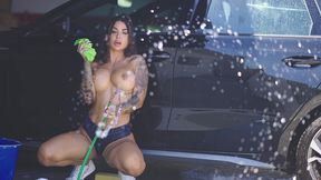 horny car cleaner - high quality solo, cleaning the car and playing with the hose - susy gala