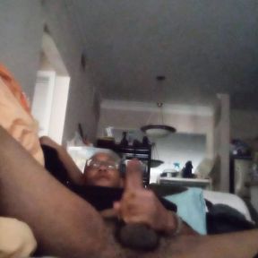 Black man has long cock in his hands jacking his dick off webcamming